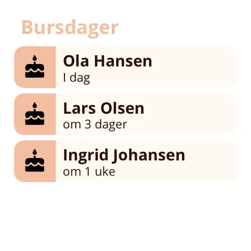 Miracal-widget: Bursdager (liten)