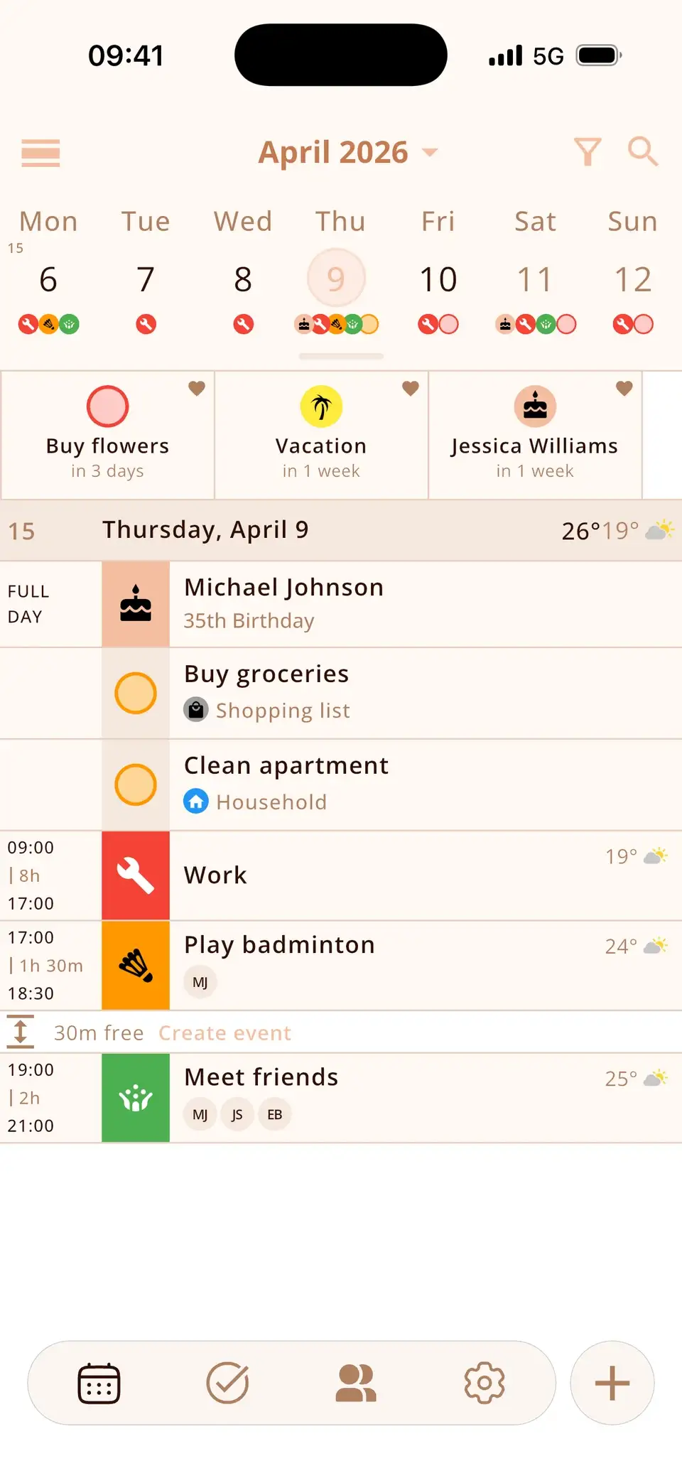 Miracal calendar with countdowns, events and tasks