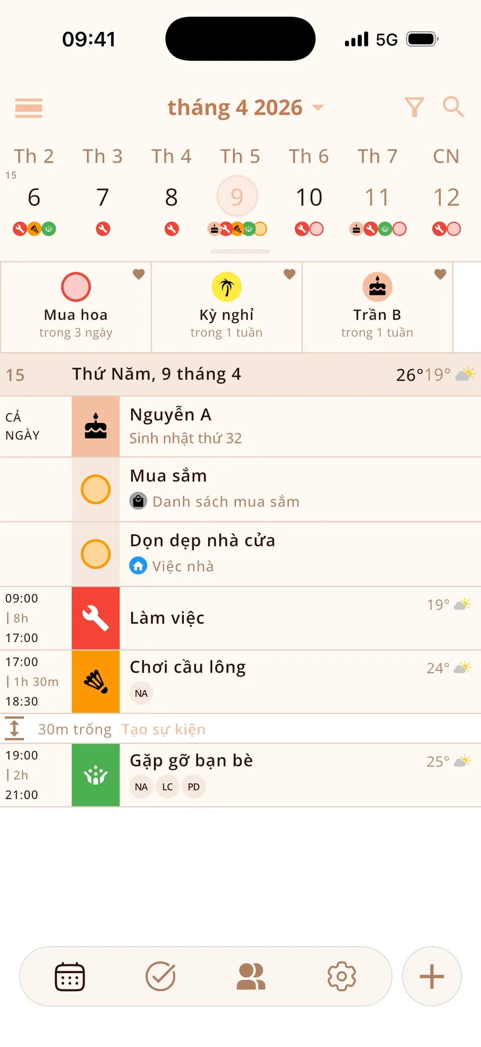 Thẻ đếm ngược ở đầu lịch Miracal: Mua hoa, Kỳ nghỉ, Trần B