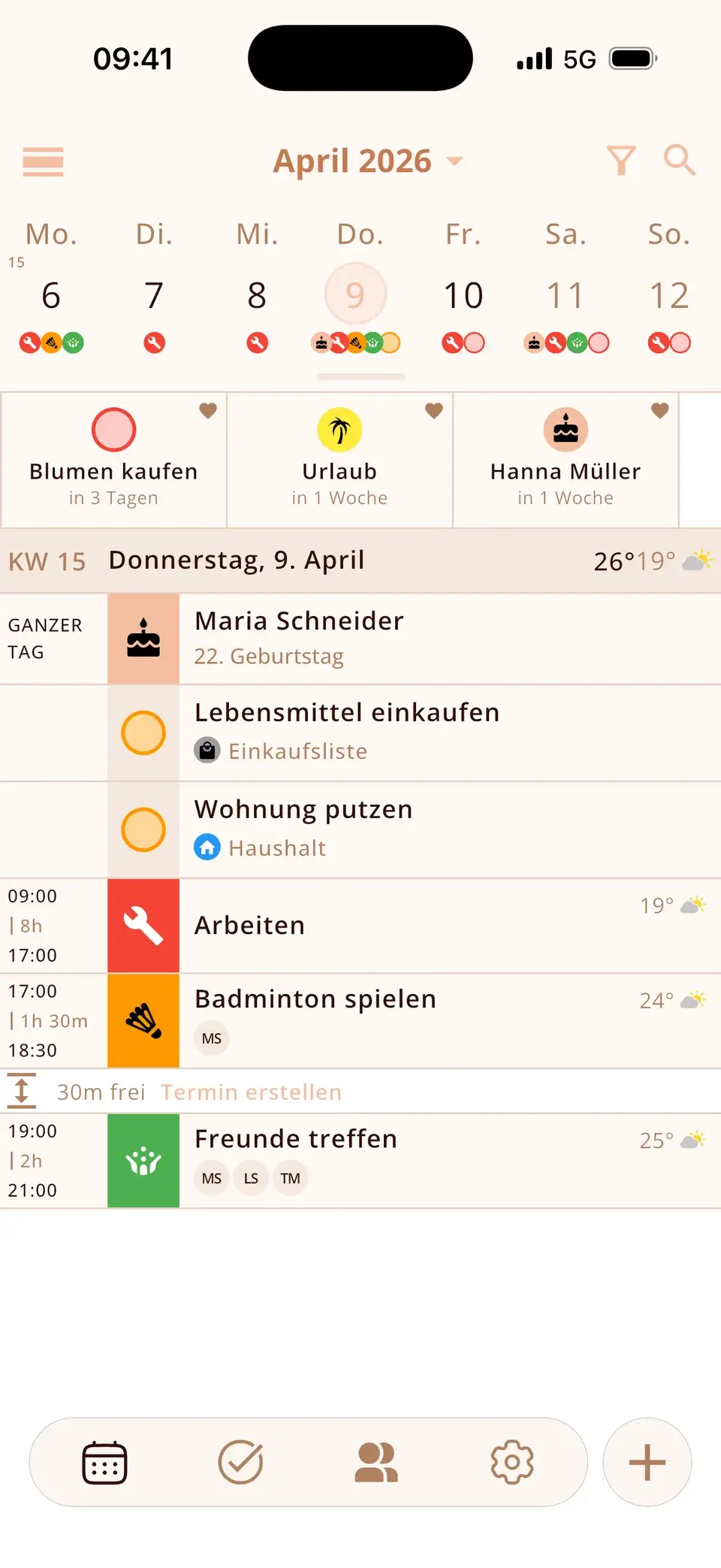 Miracal-Kalender mit Countdowns, Terminen und Aufgaben