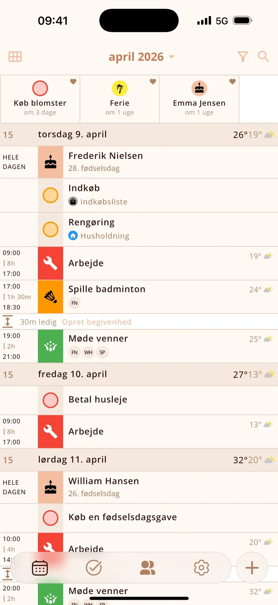 En dag i Miracal med begivenheder, en opgave, en fødselsdag og vejret