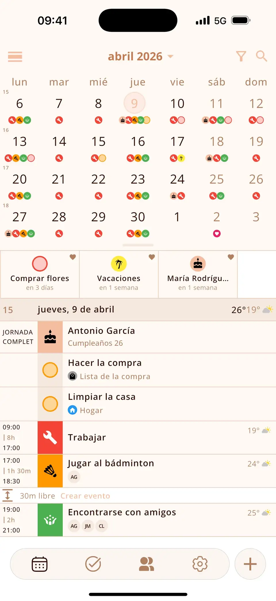 Vista semanal en Miracal