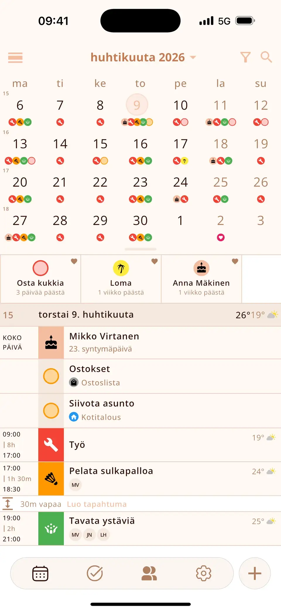 Vuotesi 2027 yhdessä kalenterisovelluksessa