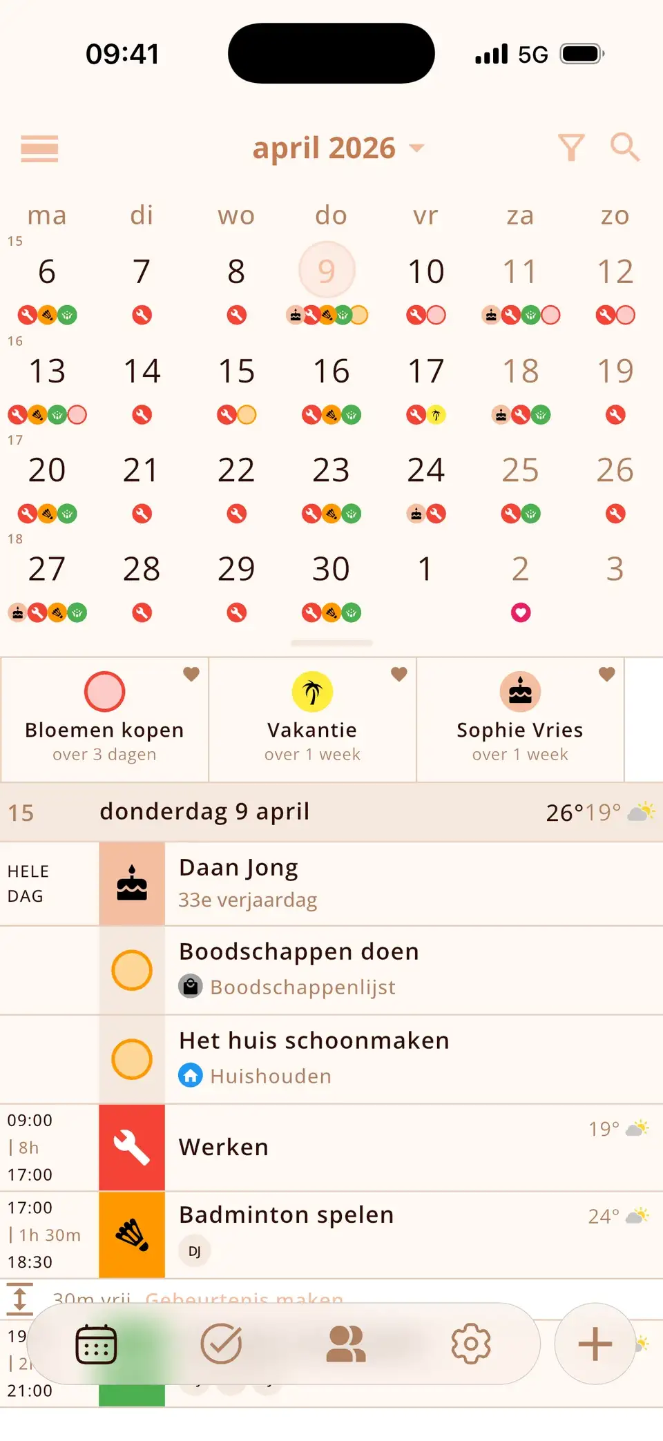 Weekweergave in Miracal