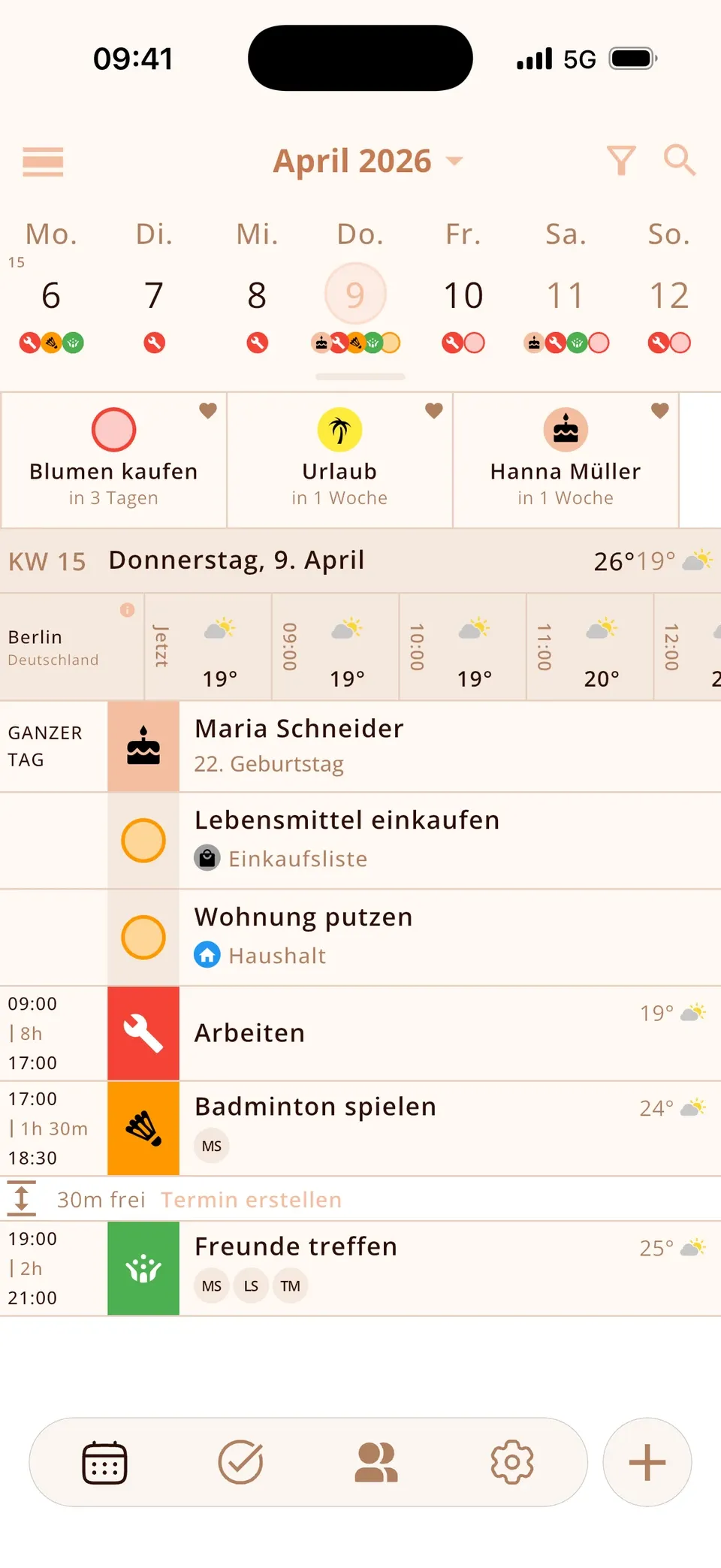 Stündliche Wettervorhersage im Miracal-Kalender