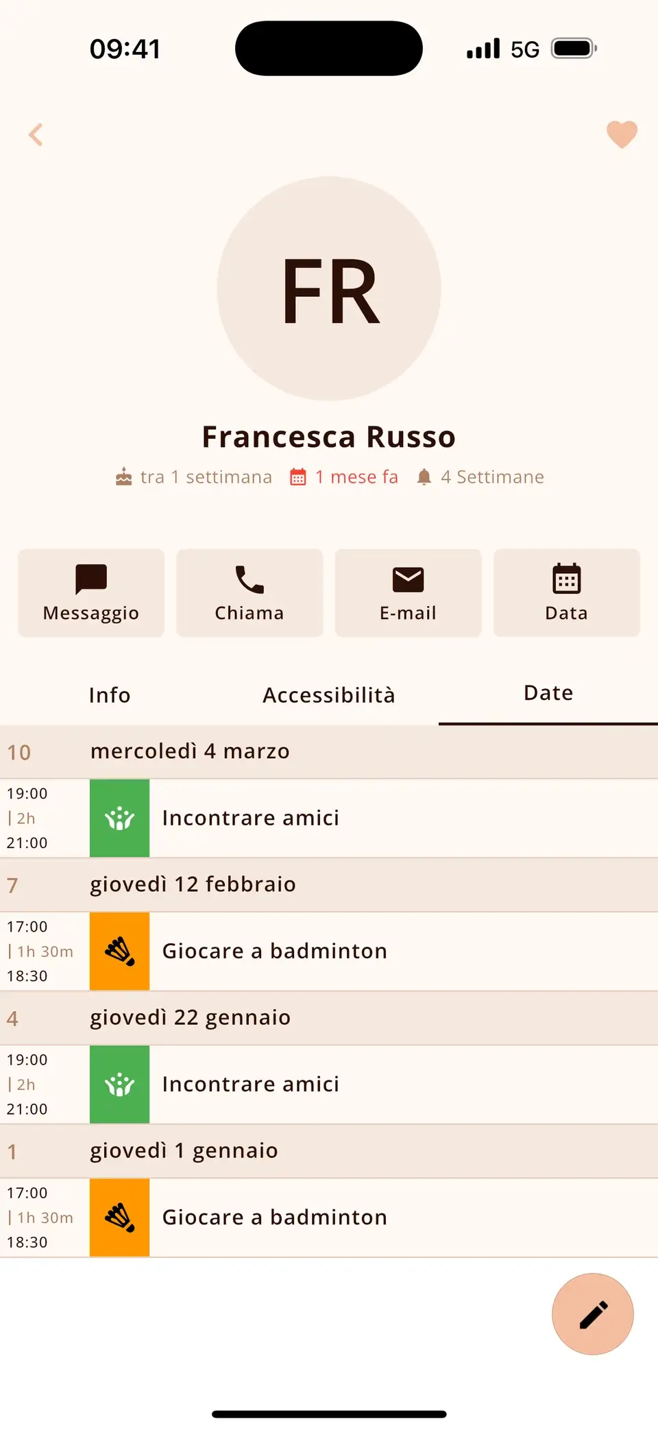 Contatto in Miracal con l’ultimo incontro e tutti gli eventi condivisi