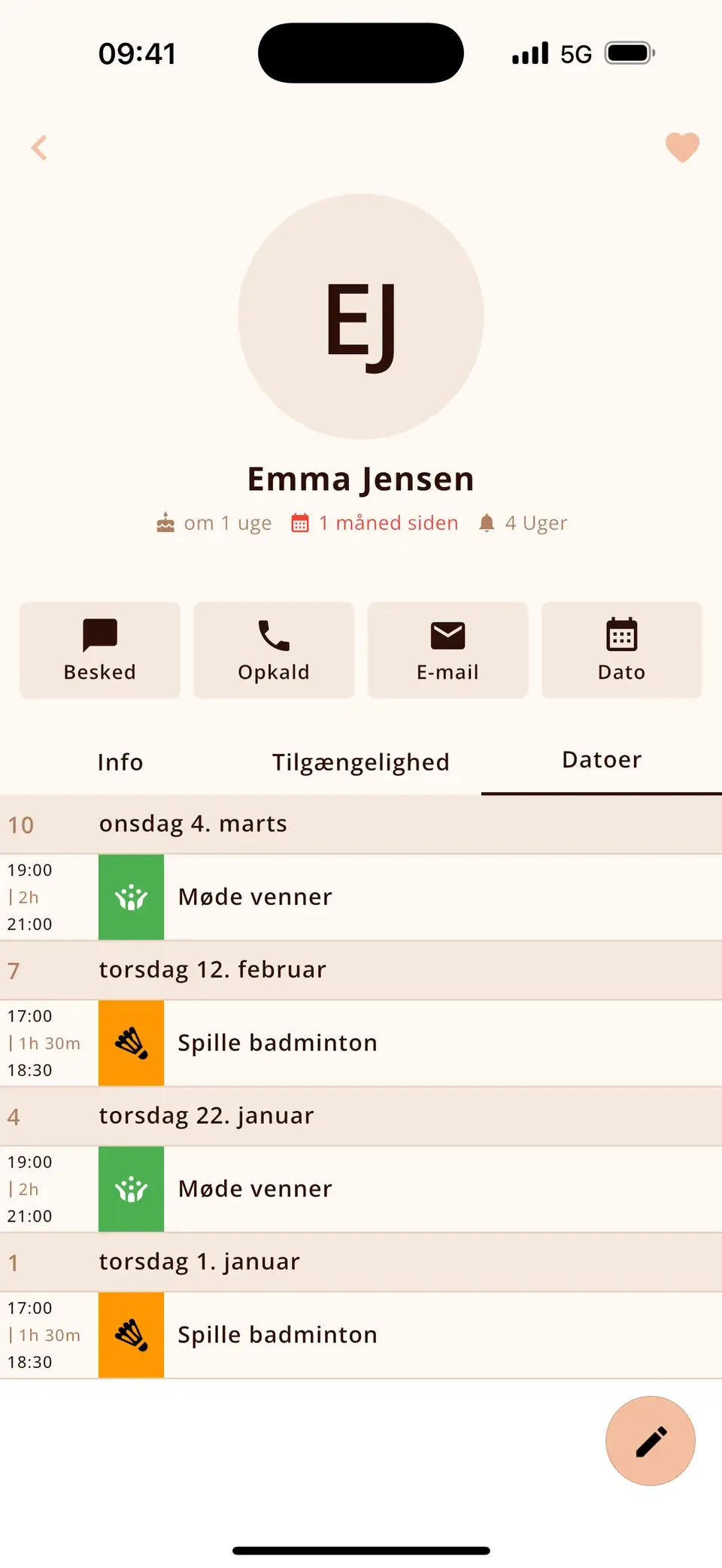 Kontakt i Miracal med sidste møde og alle fælles begivenheder