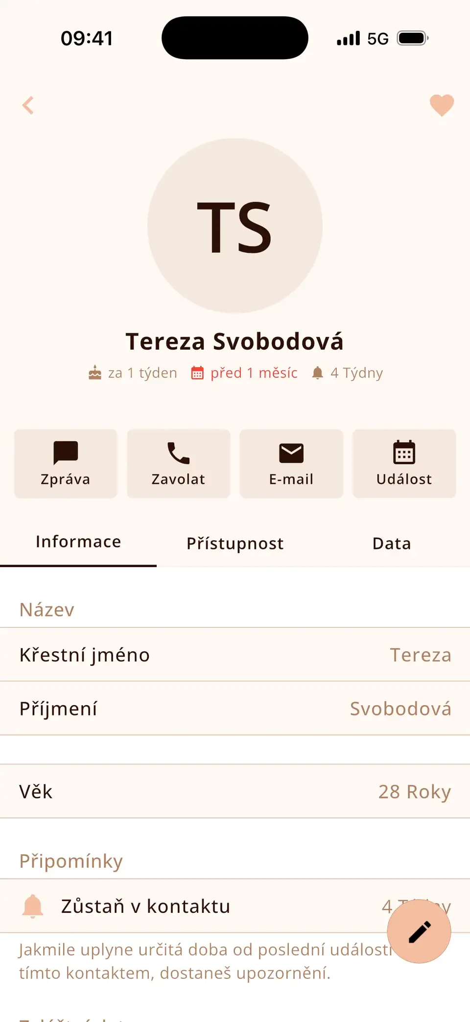 Kontakt v Miracalu s připomínkou kontaktu každé 4 týdny