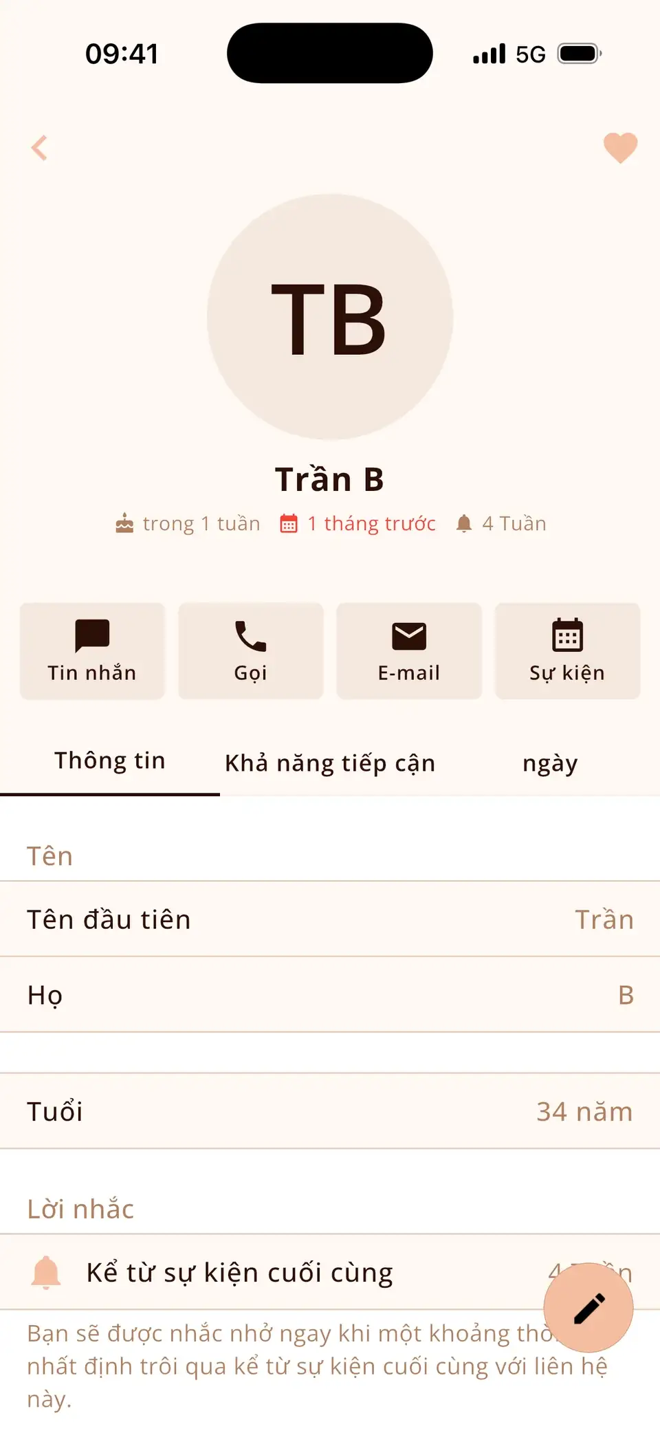 Liên hệ trong Miracal với lời nhắc giữ liên lạc mỗi 4 tuần