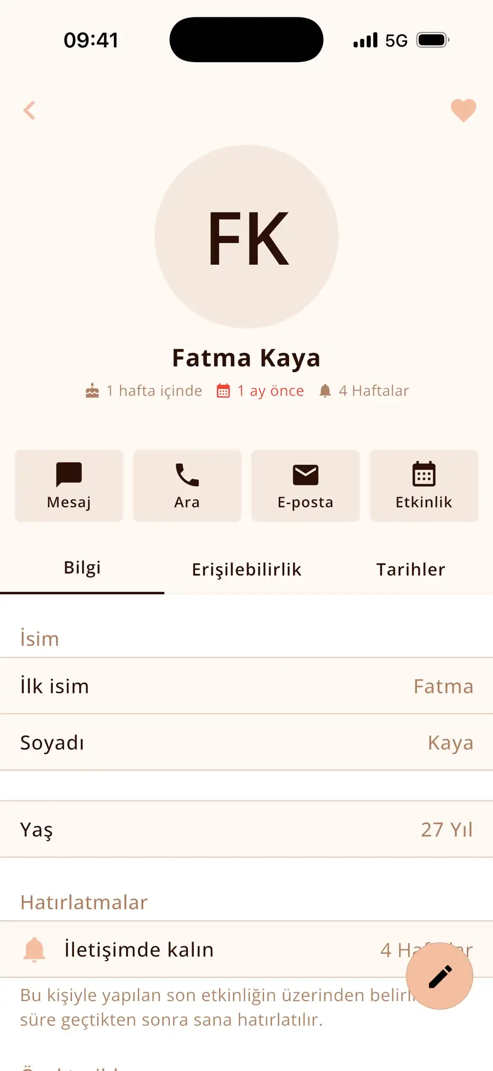 Miracal’da 4 haftada bir iletişimde kalma hatırlatıcısı olan kişi