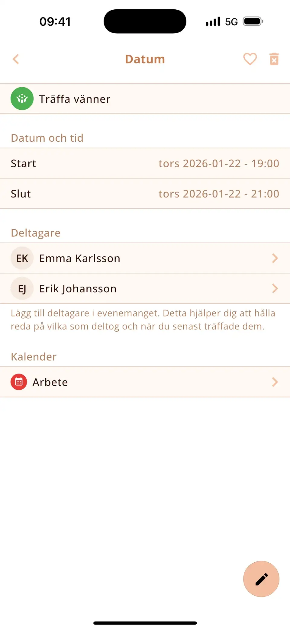 Händelse i Miracal med två vänner tillagda som deltagare