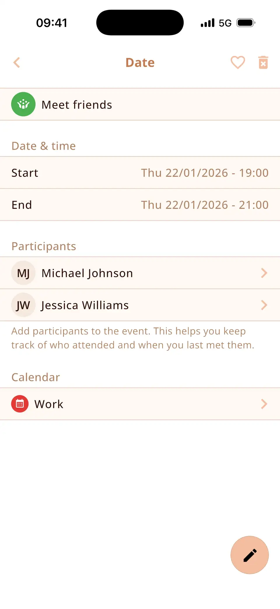 Event in Miracal with two participants added to keep track of meetings