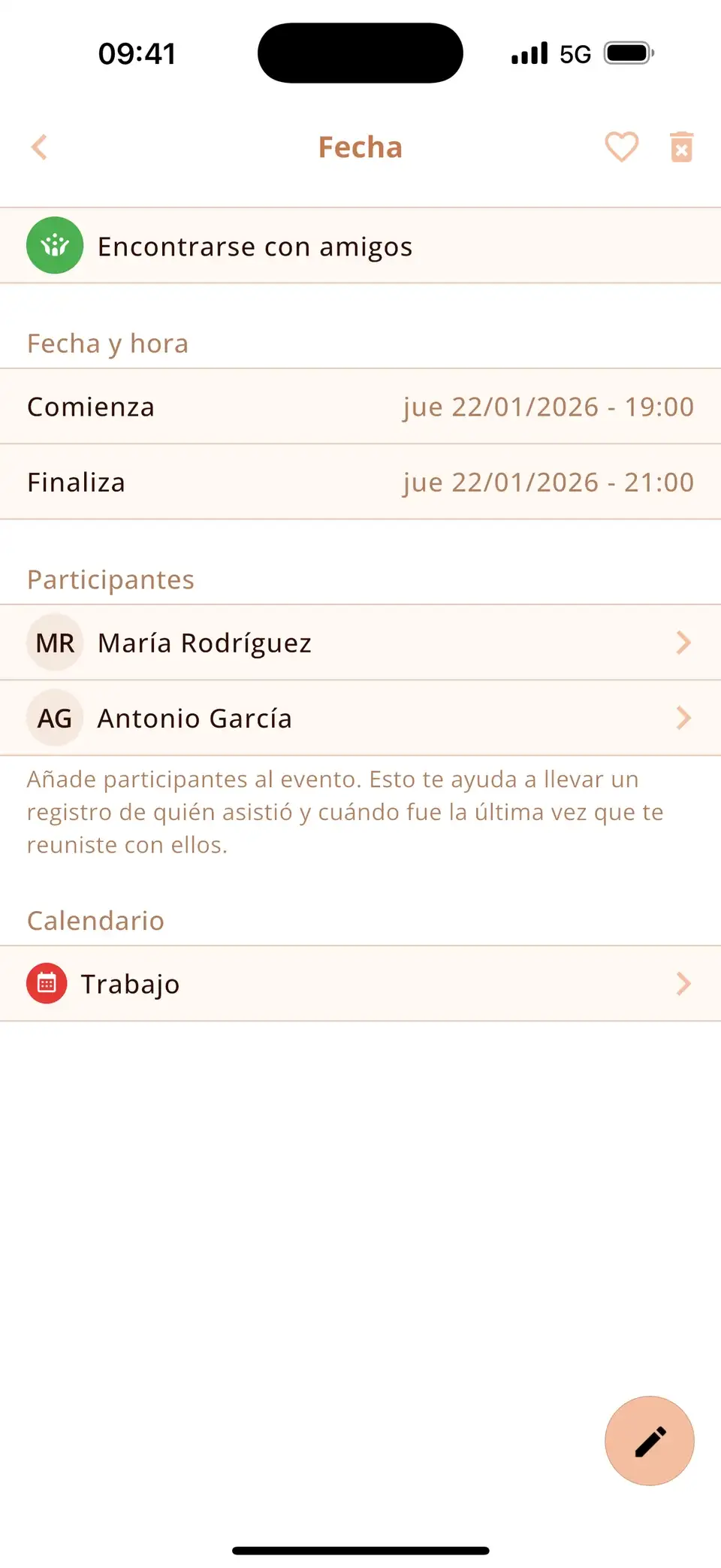 Evento en Miracal con dos amigos añadidos como participantes