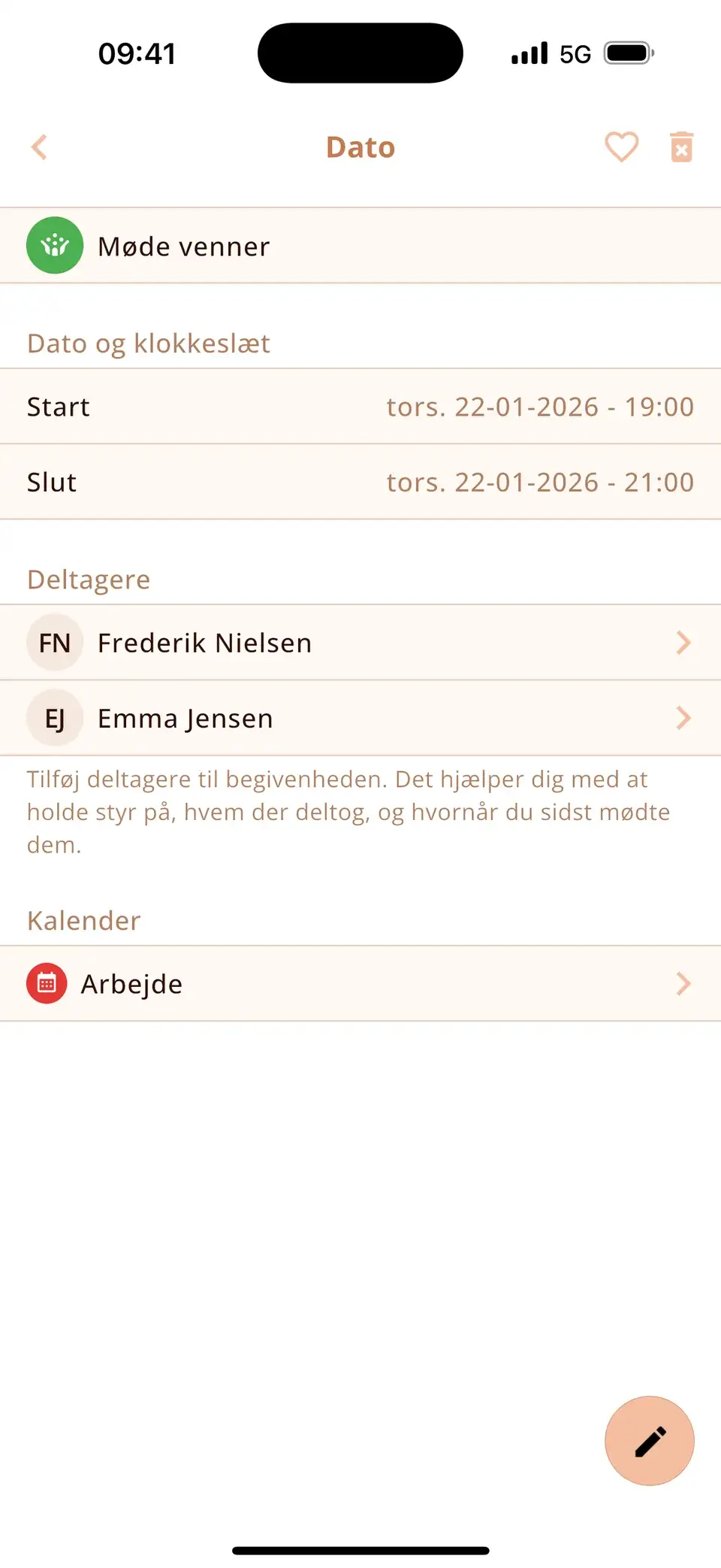 Begivenhed i Miracal med to venner tilføjet som deltagere