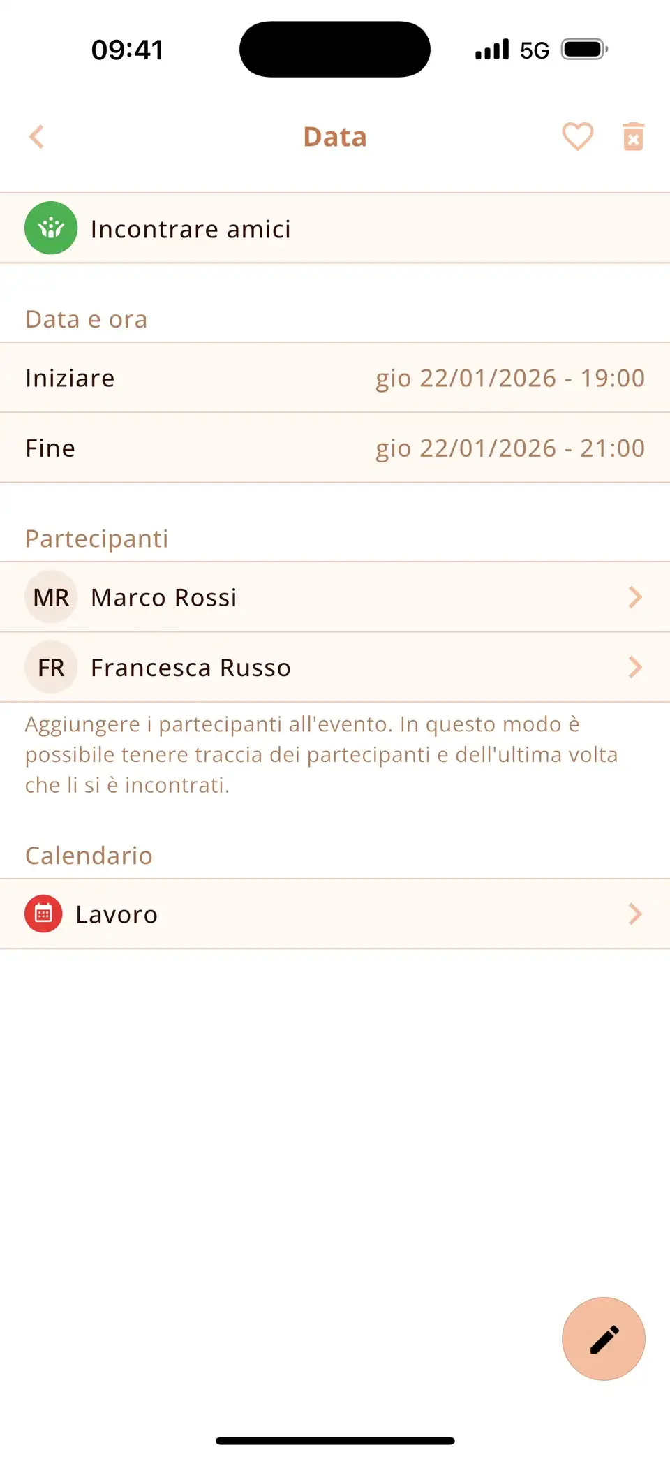 Evento in Miracal con due amici aggiunti come partecipanti