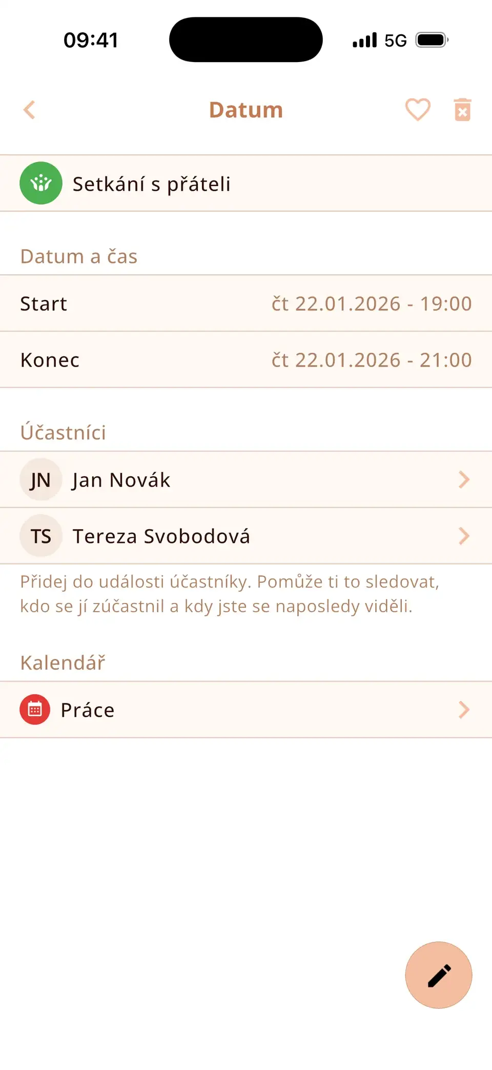 Událost v Miracalu se dvěma přáteli přidanými jako účastníci