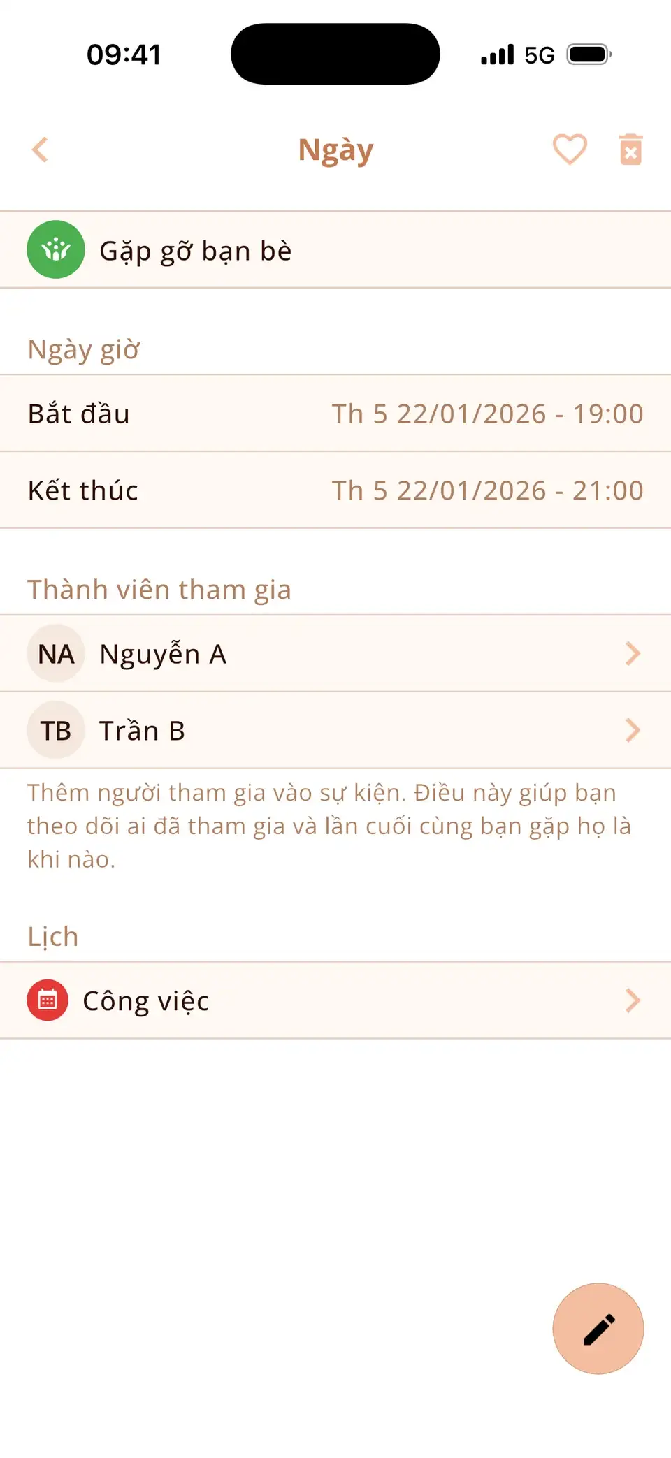 Sự kiện trong Miracal với hai người bạn được thêm làm người tham gia