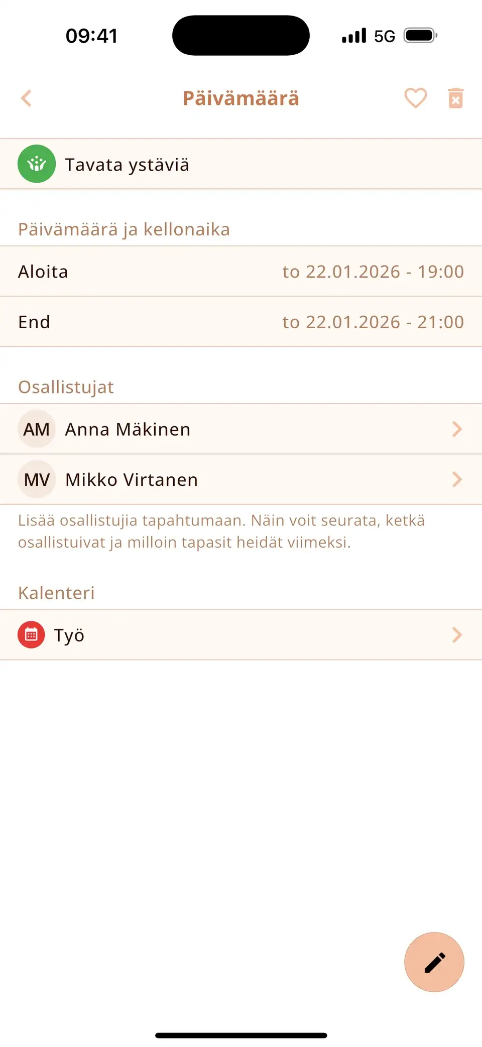 Miracalin tapahtuma, johon on lisätty kaksi ystävää osallistujiksi