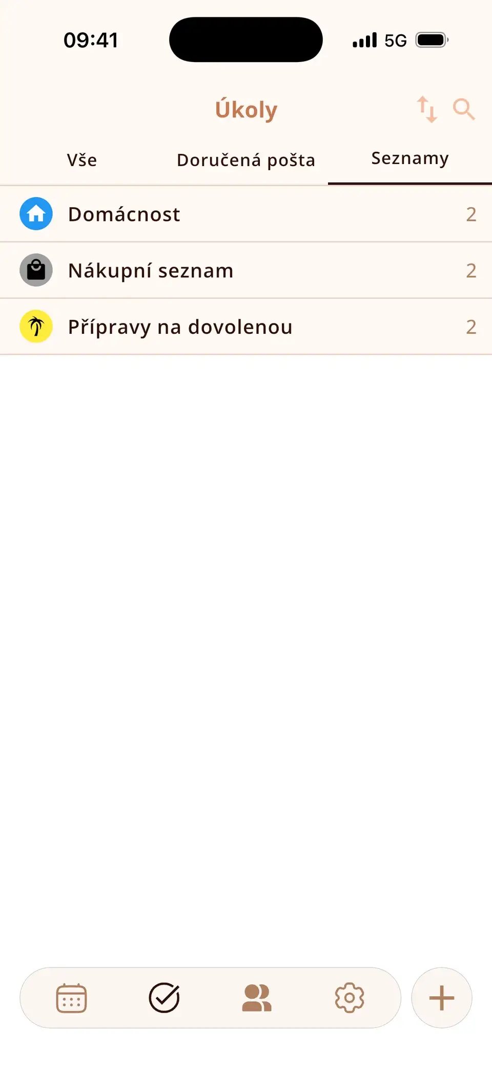 Seznamy úkolů v Miracalu: Domácnost, Nákupní seznam a Přípravy na dovolenou