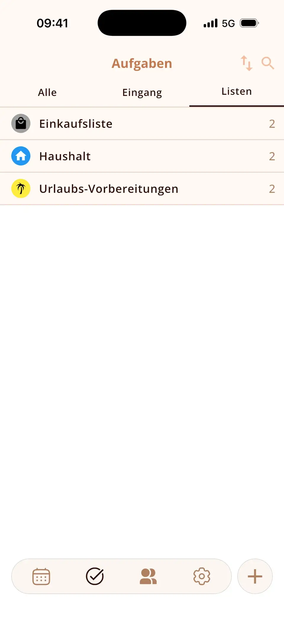 Aufgabenlisten in Miracal: Haushalt, Einkaufsliste und Urlaubsvorbereitung