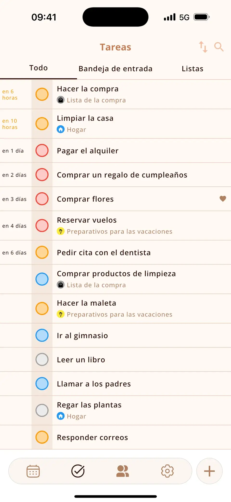 Lista de tareas en Miracal con recordatorios sincronizados desde Recordatorios de Apple