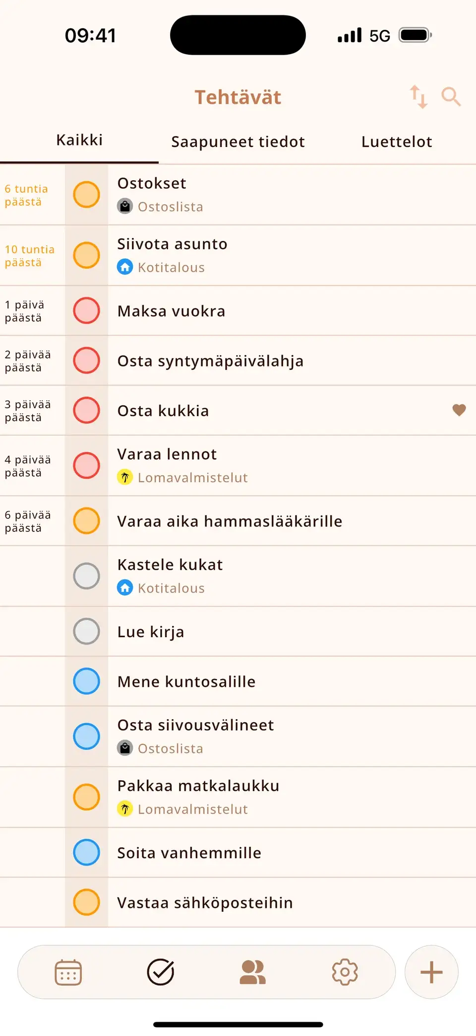 Tehtävälista Miracalissa ja Applen Muistutuksista synkronoidut kohteet