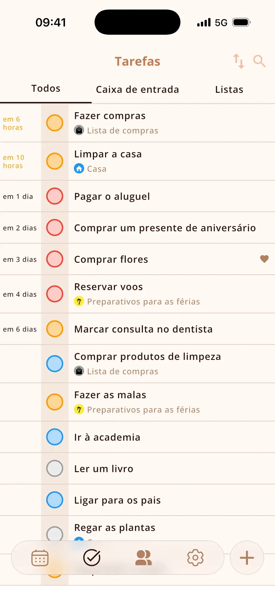 Lista de tarefas no Miracal com itens sincronizados dos Lembretes da Apple