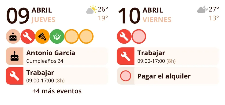 Widget de Miracal: Hoy y mañana (mediano)