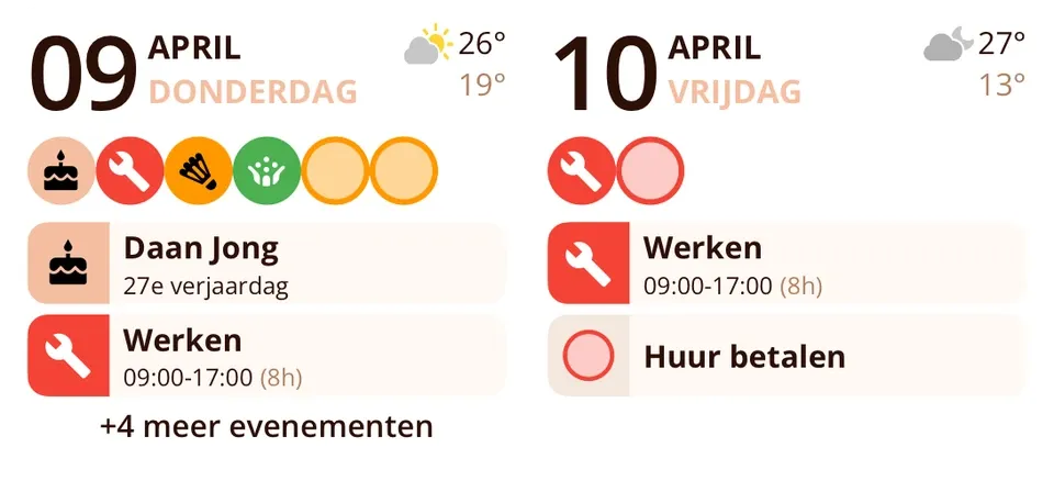 Miracal-widget: Vandaag & morgen (middelgroot)