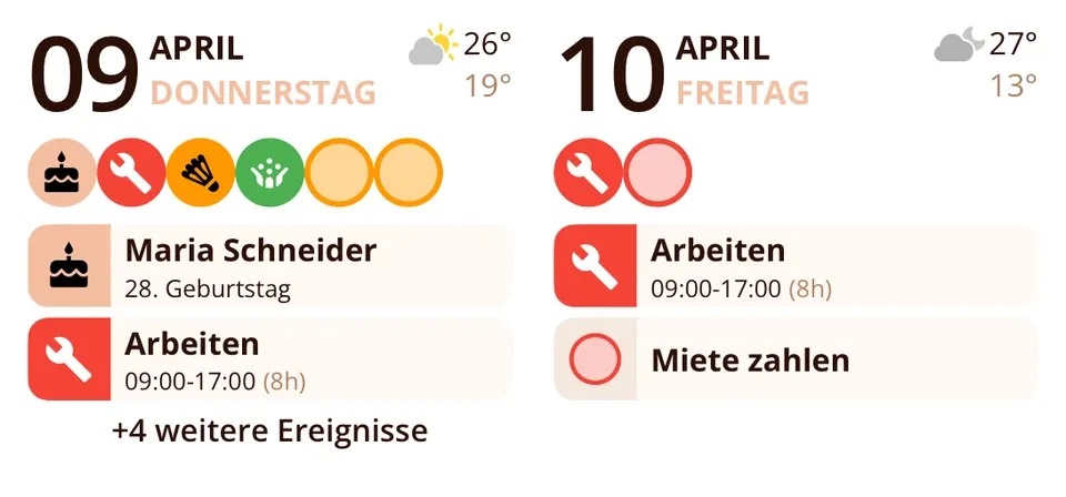 Miracal-Widget: Heute & Morgen (mittel)