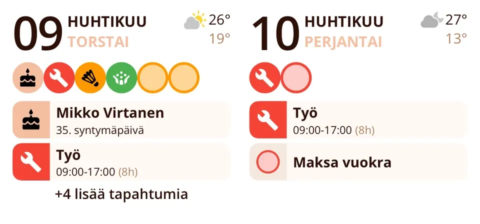 Miracal-widget: Tänään ja huomenna (keskikokoinen)