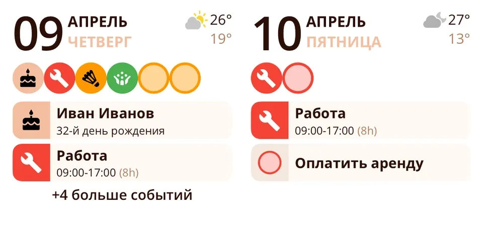 Виджет Miracal: Сегодня и завтра (средний)