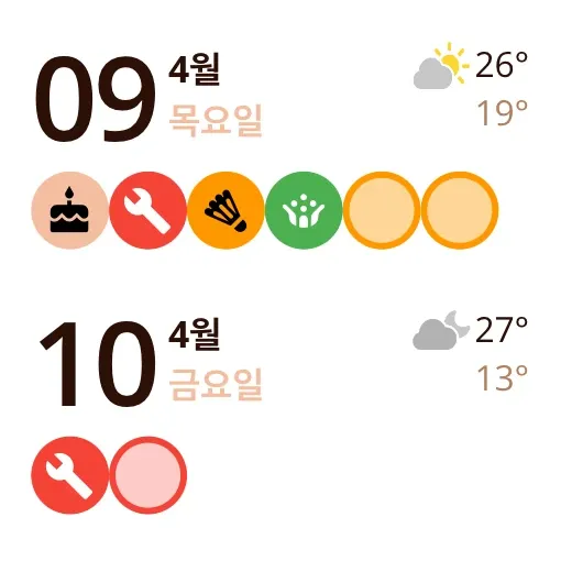 Miracal 위젯: 오늘과 내일 (소형)