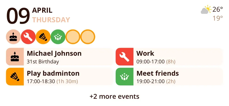 Miracal widget: Upcoming Events (medium)
