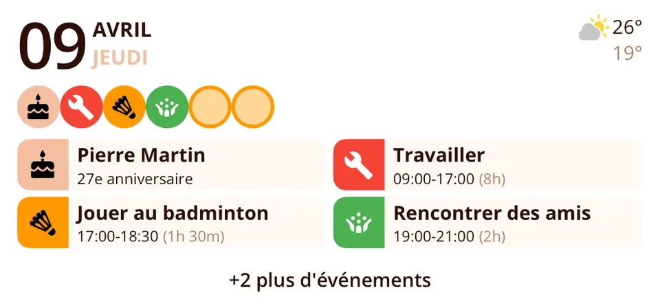 Widget Miracal: Événements à venir (moyen)