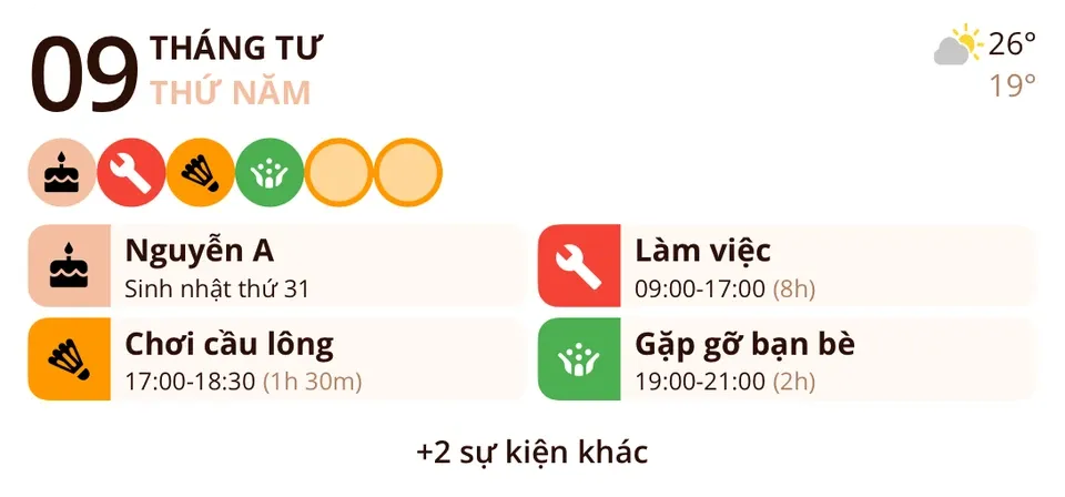 Widget Miracal: Sự kiện sắp tới (vừa)