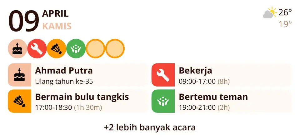 Widget Miracal: Acara mendatang (sedang)