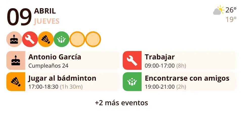 Widget de Miracal: Próximos eventos (mediano)