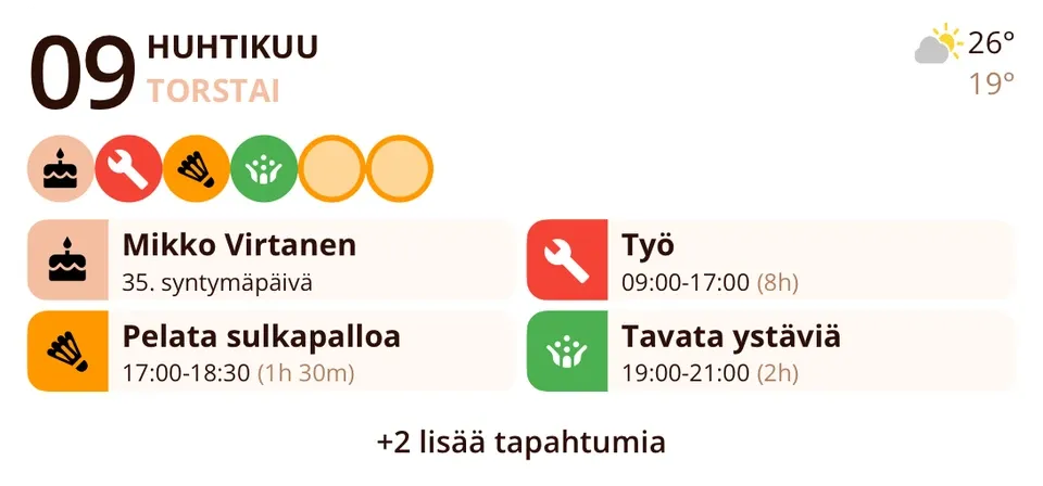 Miracal-widget: Tulevat tapahtumat (keskikokoinen)