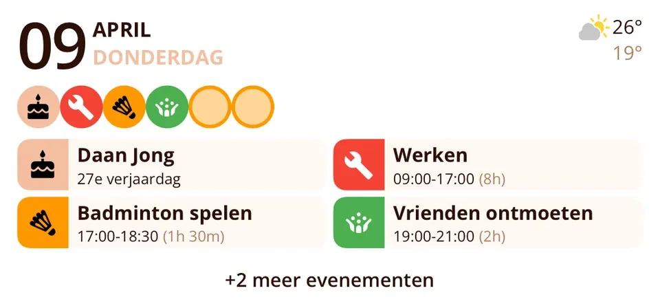 Miracal-widget: Aankomende afspraken (middelgroot)