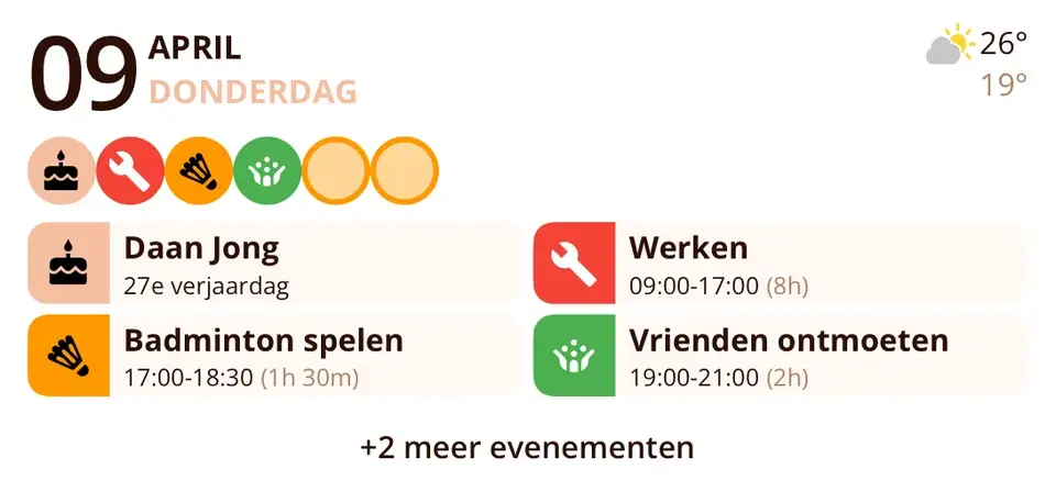 Miracal-widget: Aankomende afspraken (middelgroot)