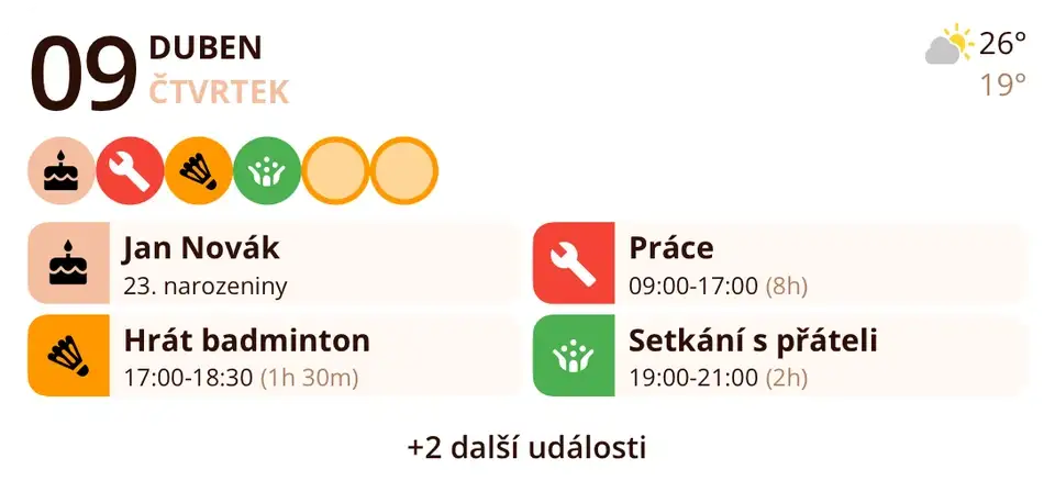 Widget Miracal: Nadcházející události (střední)