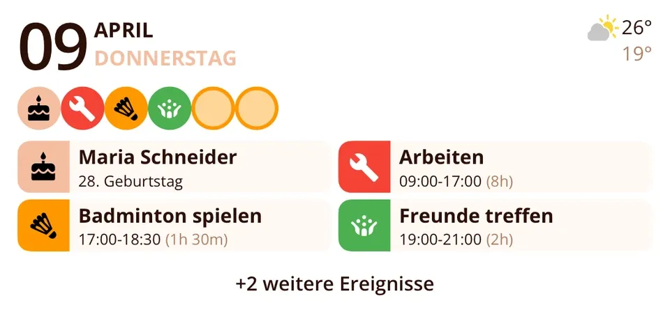 Miracal-Widget: Kommende Ereignisse (mittel)