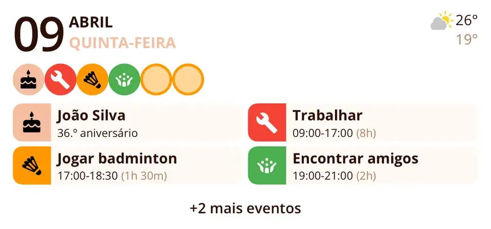 Widget do Miracal: Próximos eventos (médio)