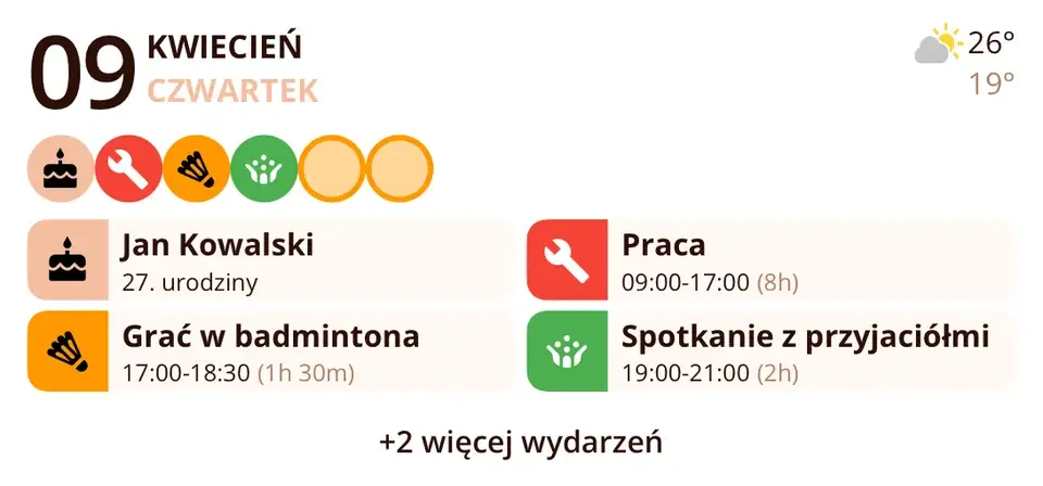 Widżet Miracal: Nadchodzące wydarzenia (średni)