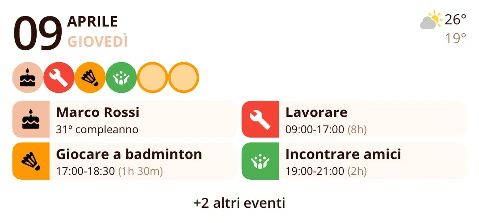 Widget di Miracal: Prossimi eventi (medio)