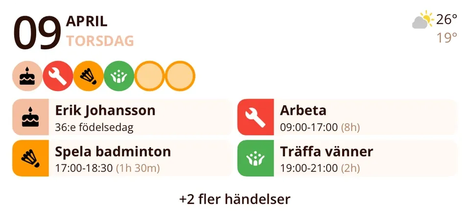 Miracal-widget: Kommande händelser (medelstor)