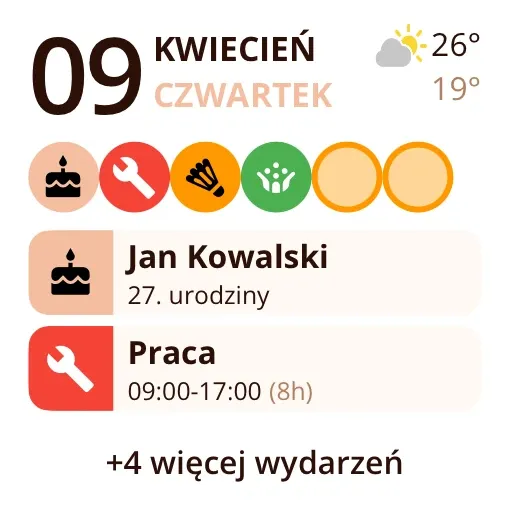 Widżet Miracal: Nadchodzące wydarzenia (mały)