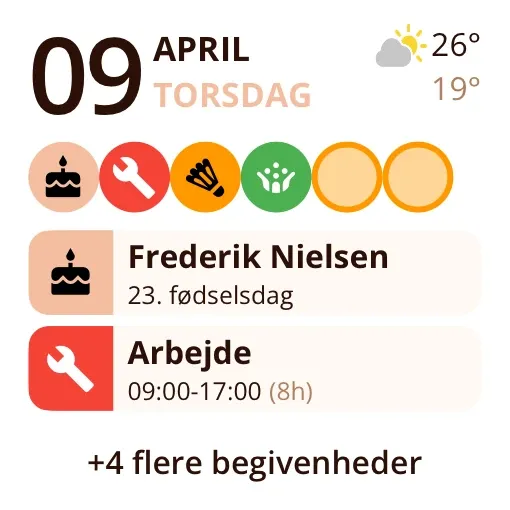 Miracal-widget: Kommende begivenheder (lille)