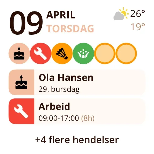 Miracal-widget: Kommende hendelser (liten)